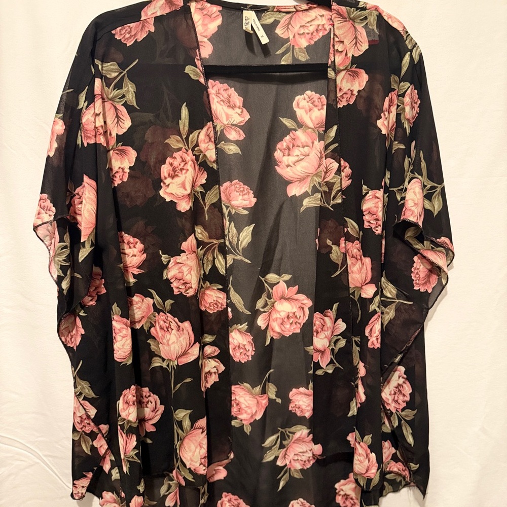 Live 4 Truth Black Kimono with Pink Floral Design